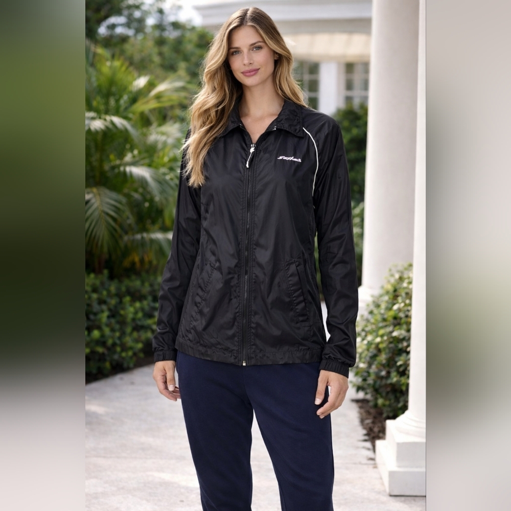 Fila Black and White Windbreaker with High Collar and Piping - Picture 1 of 8